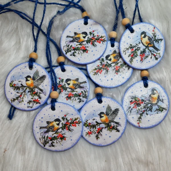 Decorațiune de brad din lut - vrăbiuțe